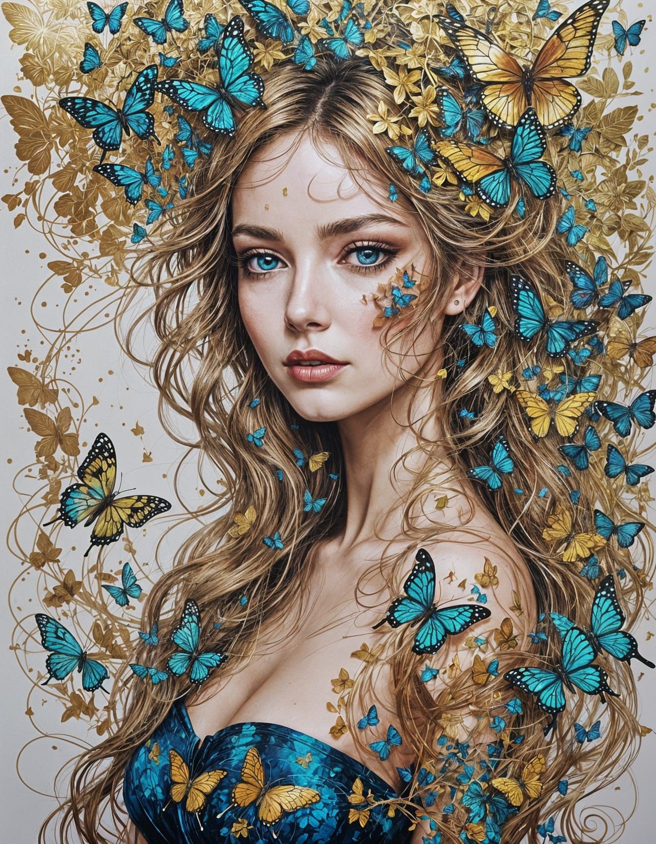 Alcohol Ink Girl with Gold Leaf Silhouette