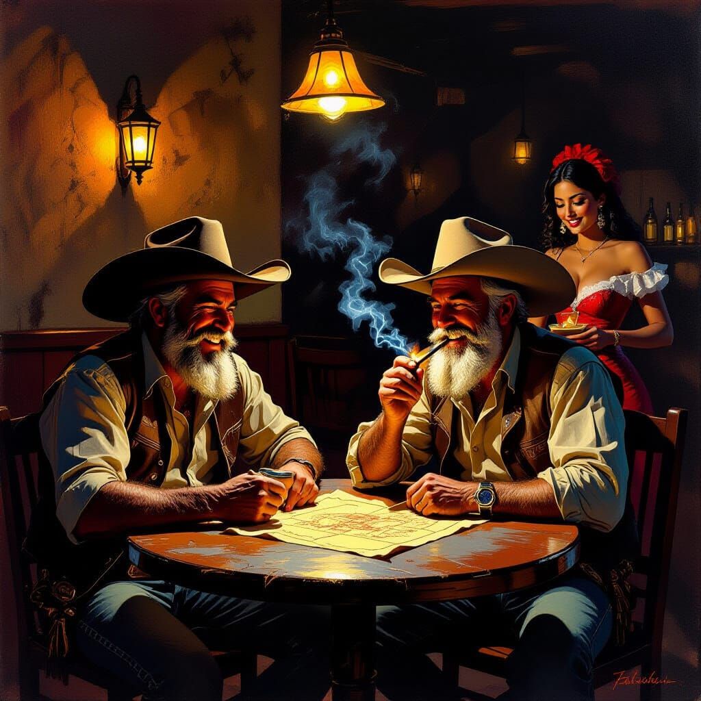Cantina Cowboys Share a Laugh in Dramatic Lighting