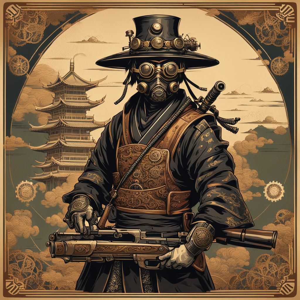 Steampunk Samurai with Rifle and Goggles