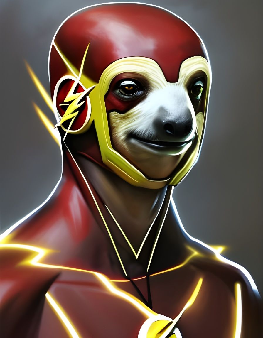 Sloth as The Flash: Hyperdetailed Portrait