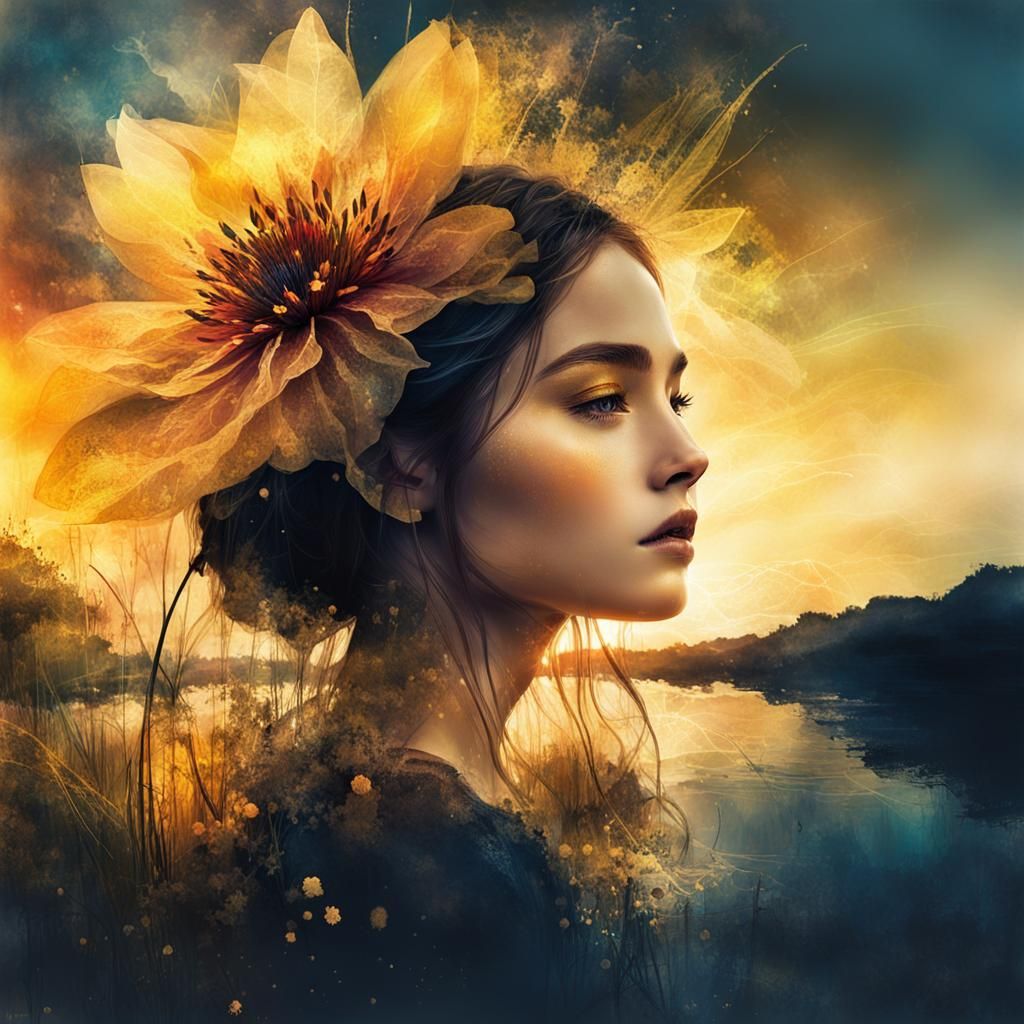 Fantasy Flower at Golden Sunset: Digital Illustration