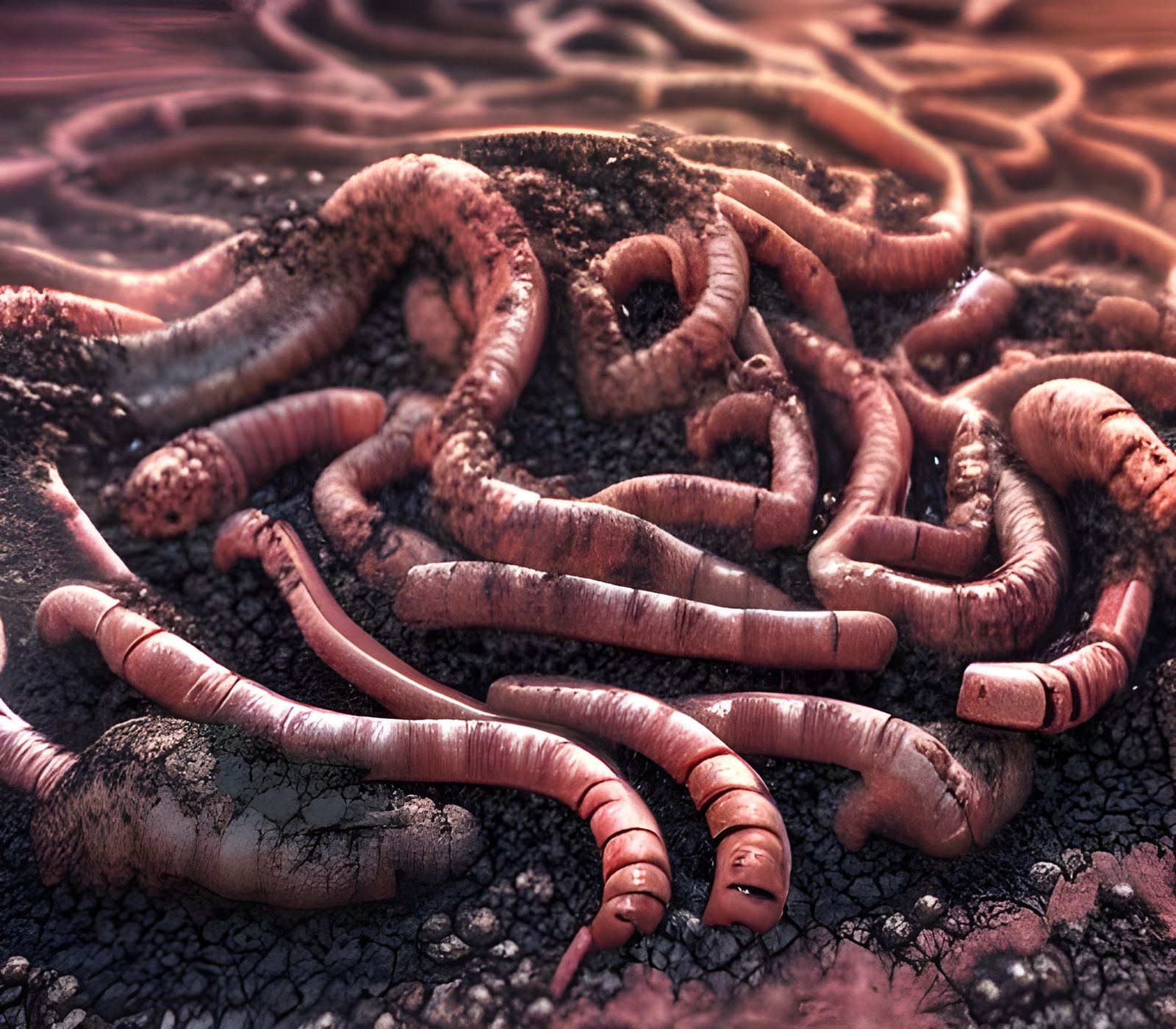 Disgusting Worms in Dirt: Digital Art in 8k