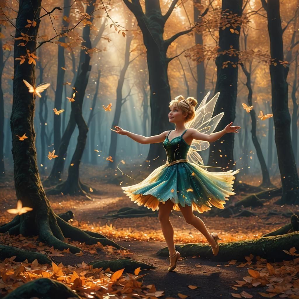 Tinker Bell in Autumn Forest: Detailed Matte Painting
