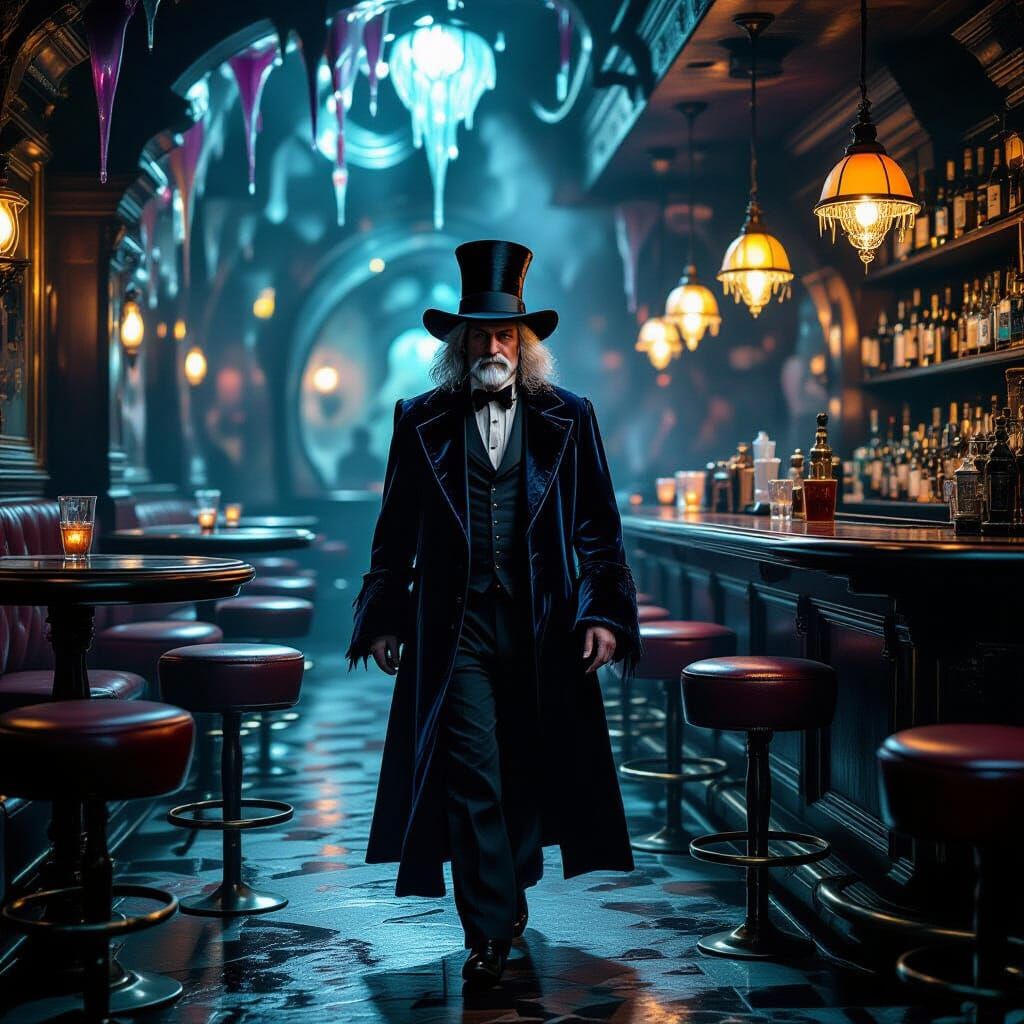 Wizard Enters Surreal Bar in Dali Style