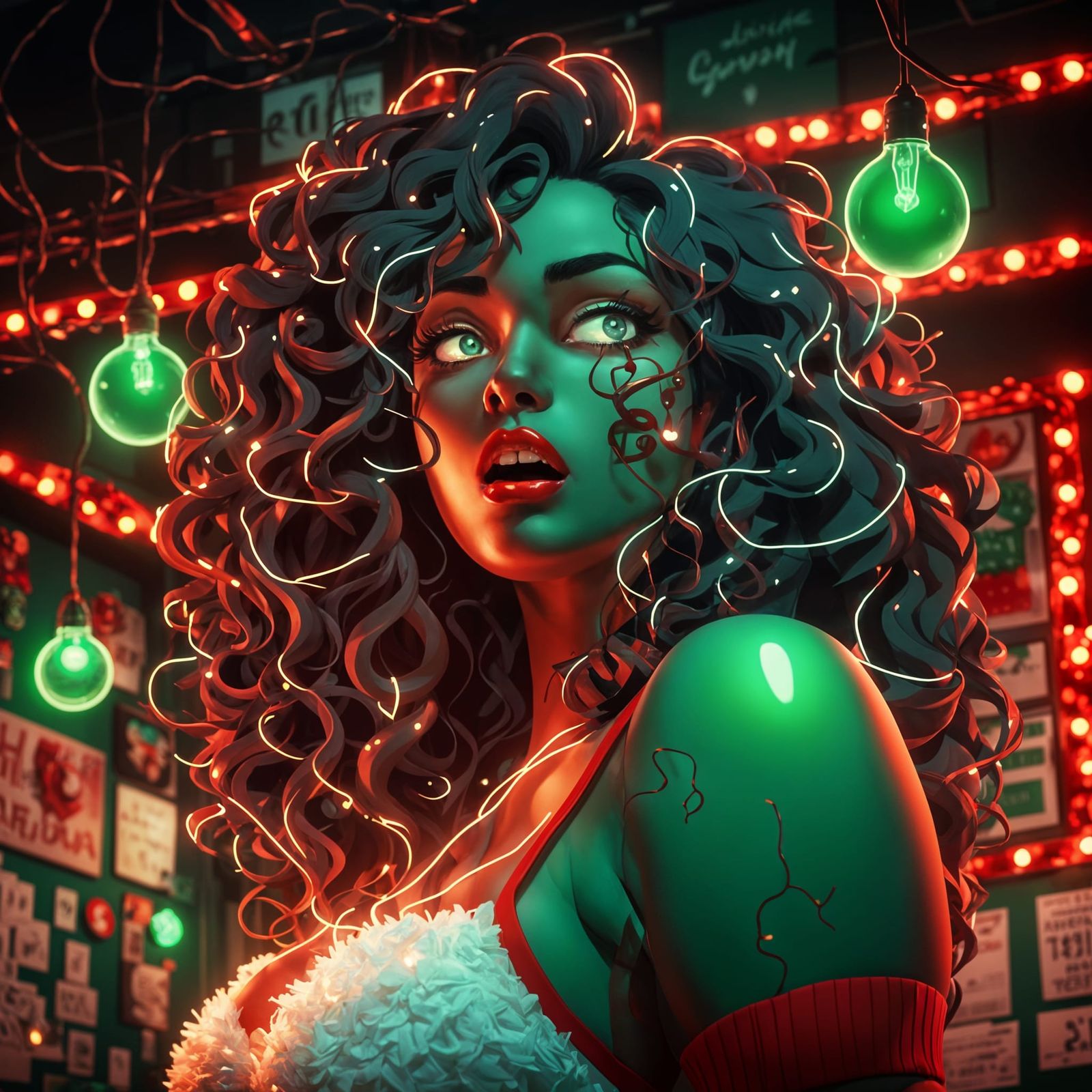 Christmas Lingerie Lightbulb in Anime Style