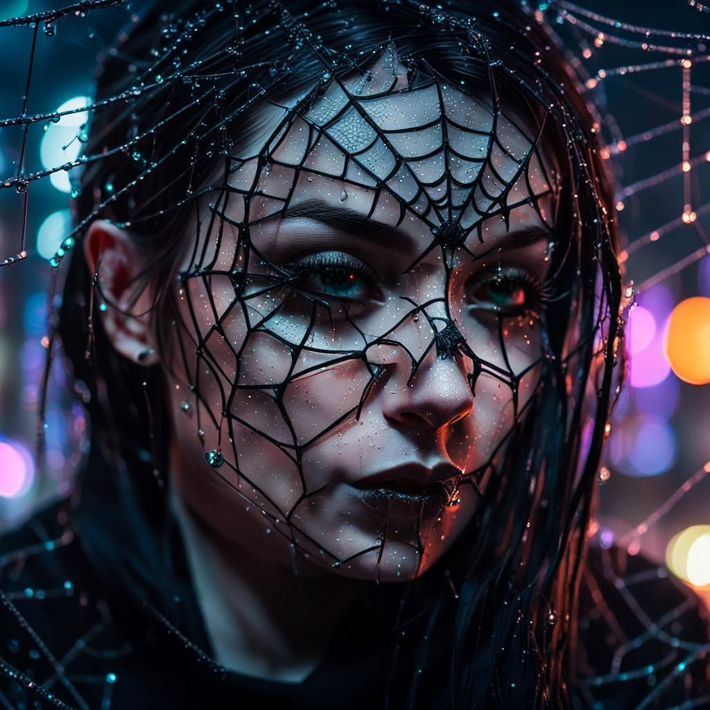 Cyberpunk Gothic Girl with Spiderweb Portrait
