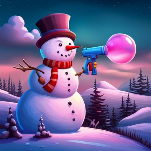Snowman with Bubble Gun in Candy Art Style