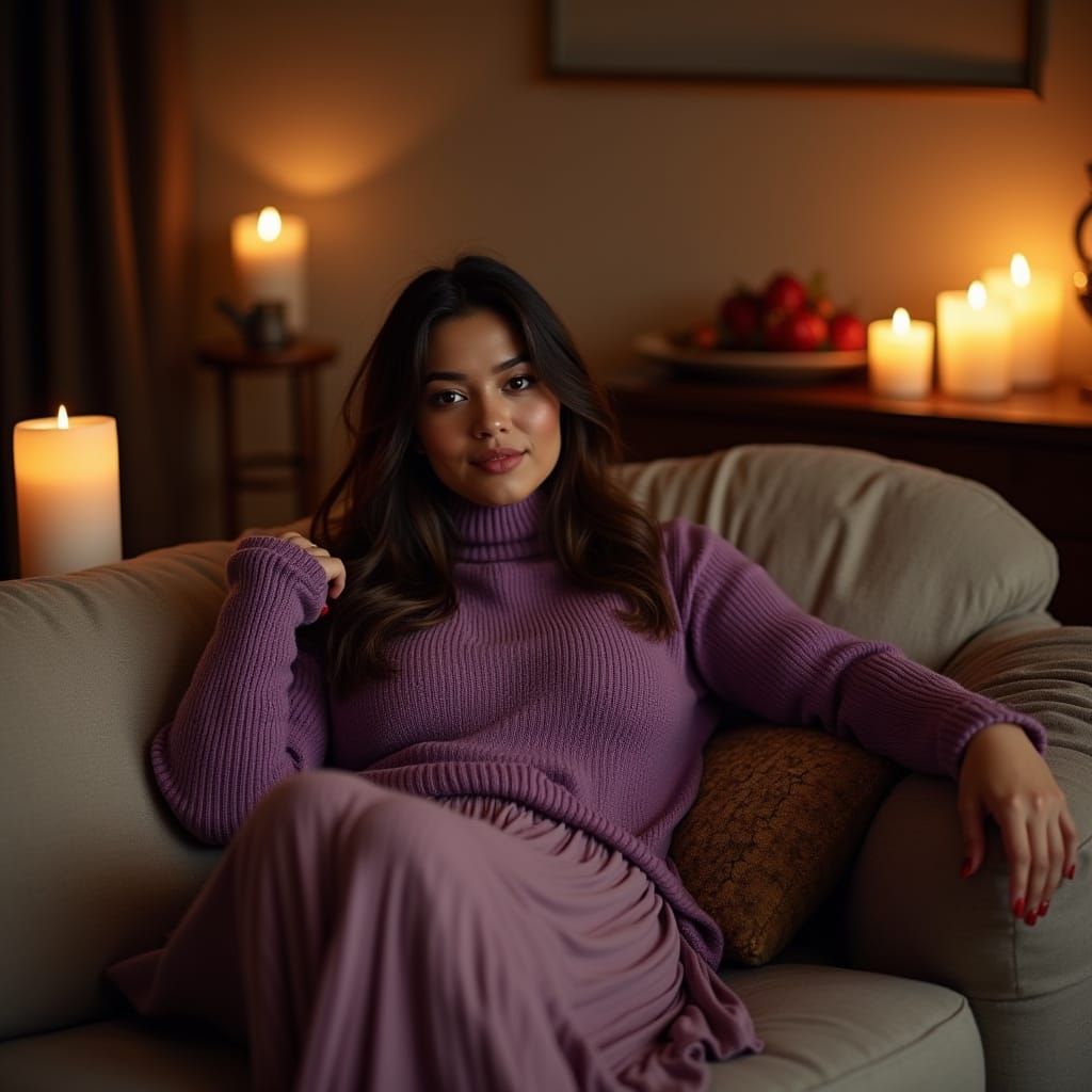 Cozy Hygge Moment of a Young Woman in a Plush Setting