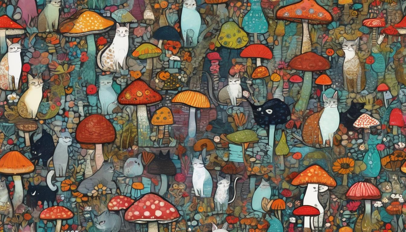 Cats on Cobblestone Streets in Doodle-Art Style