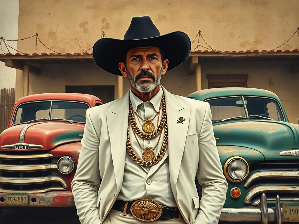 Mexican Cartel Leader in Ornate Folk Art Style