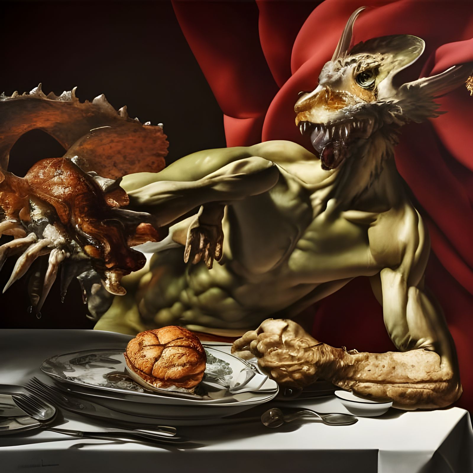 Hyperrealistic Waiter Presentation in Dreamy Surreal Style