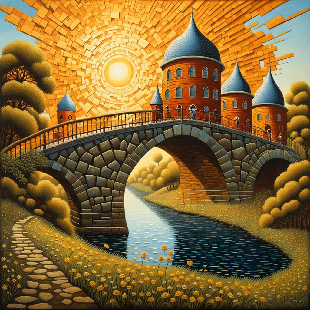 Futuristic Bridge in Impasto Style