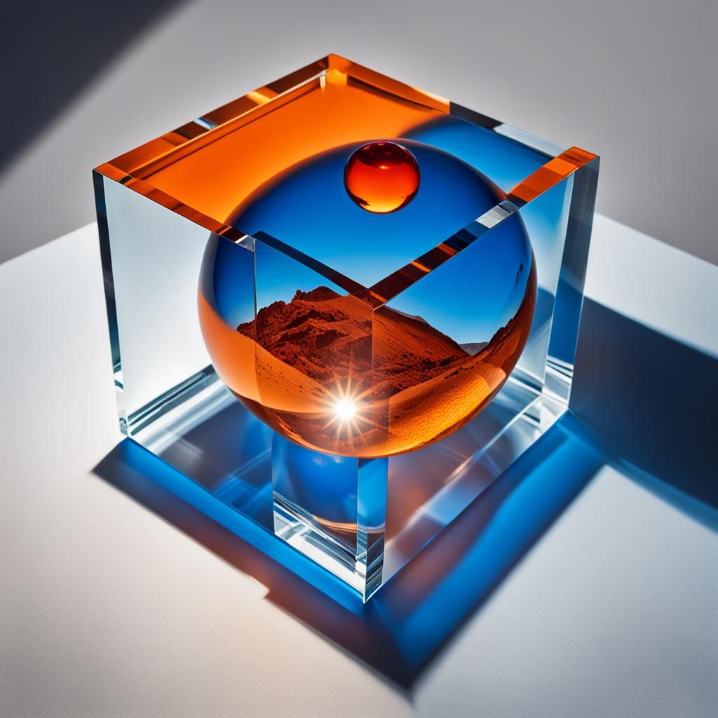 Orange Sphere in Cube: Light and Refraction