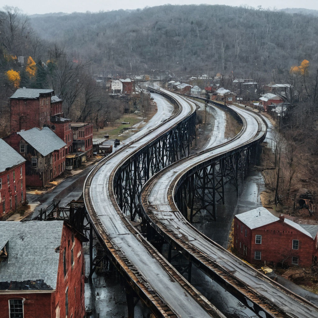Winding Street in West Virginia Holler on Rainy Day