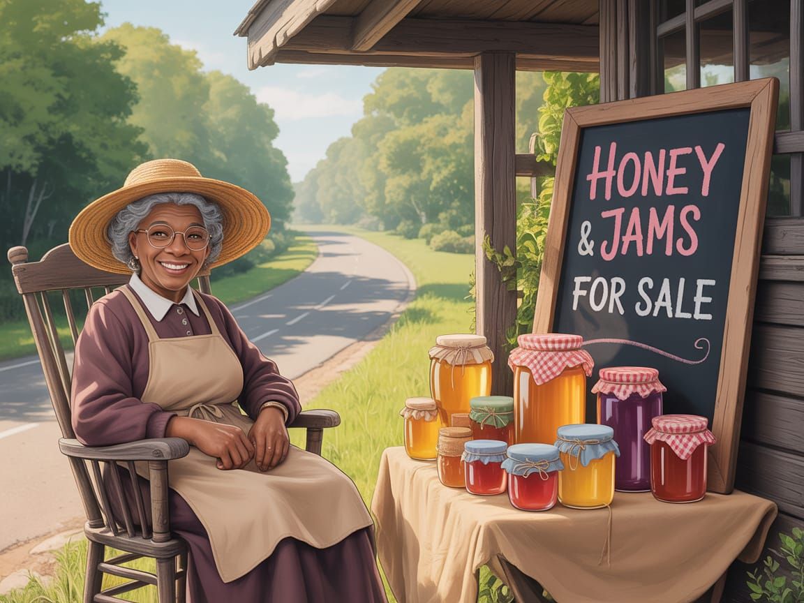 Whimsical Farmstand Scene at Golden Hour