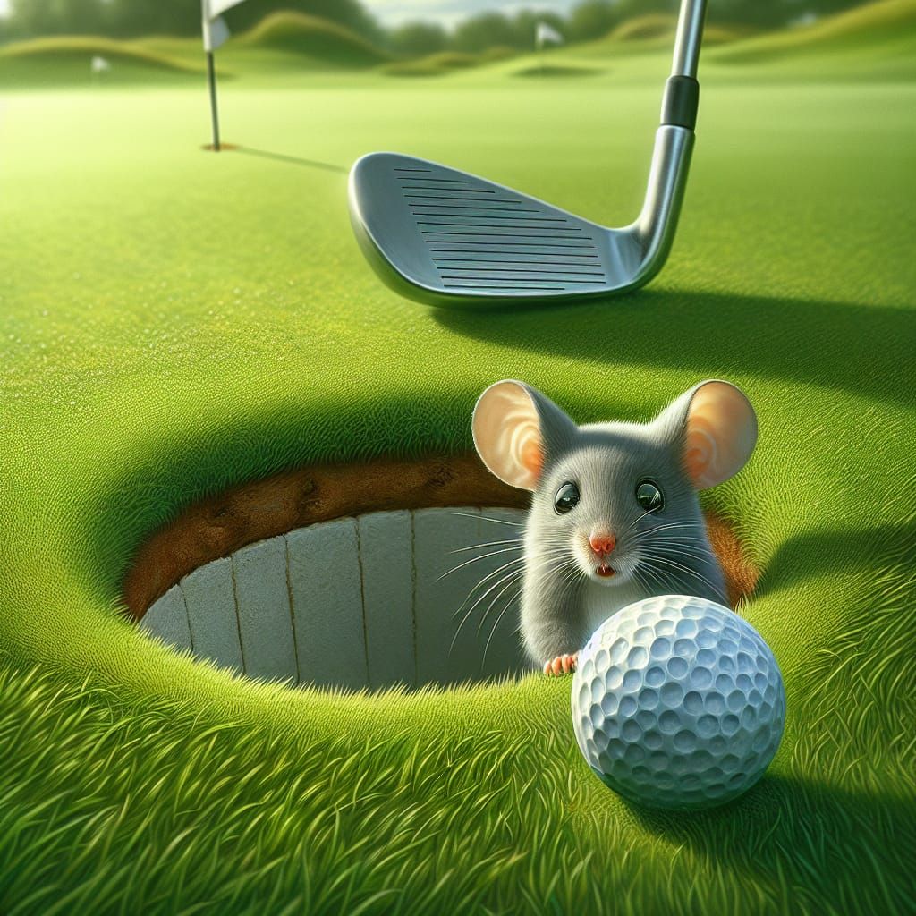 Mouse's Surprise on the Golf Course as Oil Painting