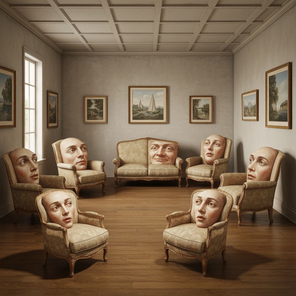 Surreal Room with Human-Faced Furniture