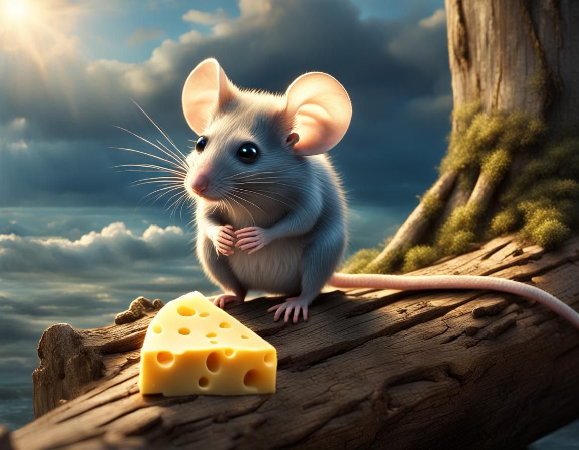 Cute Mouse Gazing at Cheese Sky