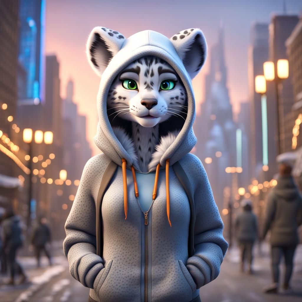Animated Snow Leopard Fursona in Detailed Digital Art