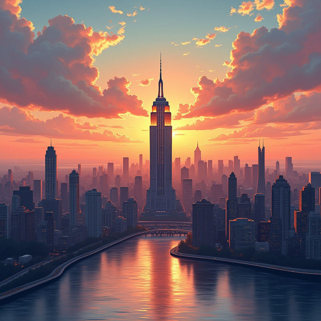 New York City Sunset: Art Deco Skyline