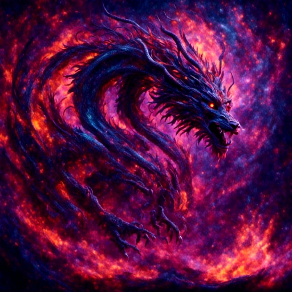 Cosmic Dragon and Smoke Lion Battle in Space