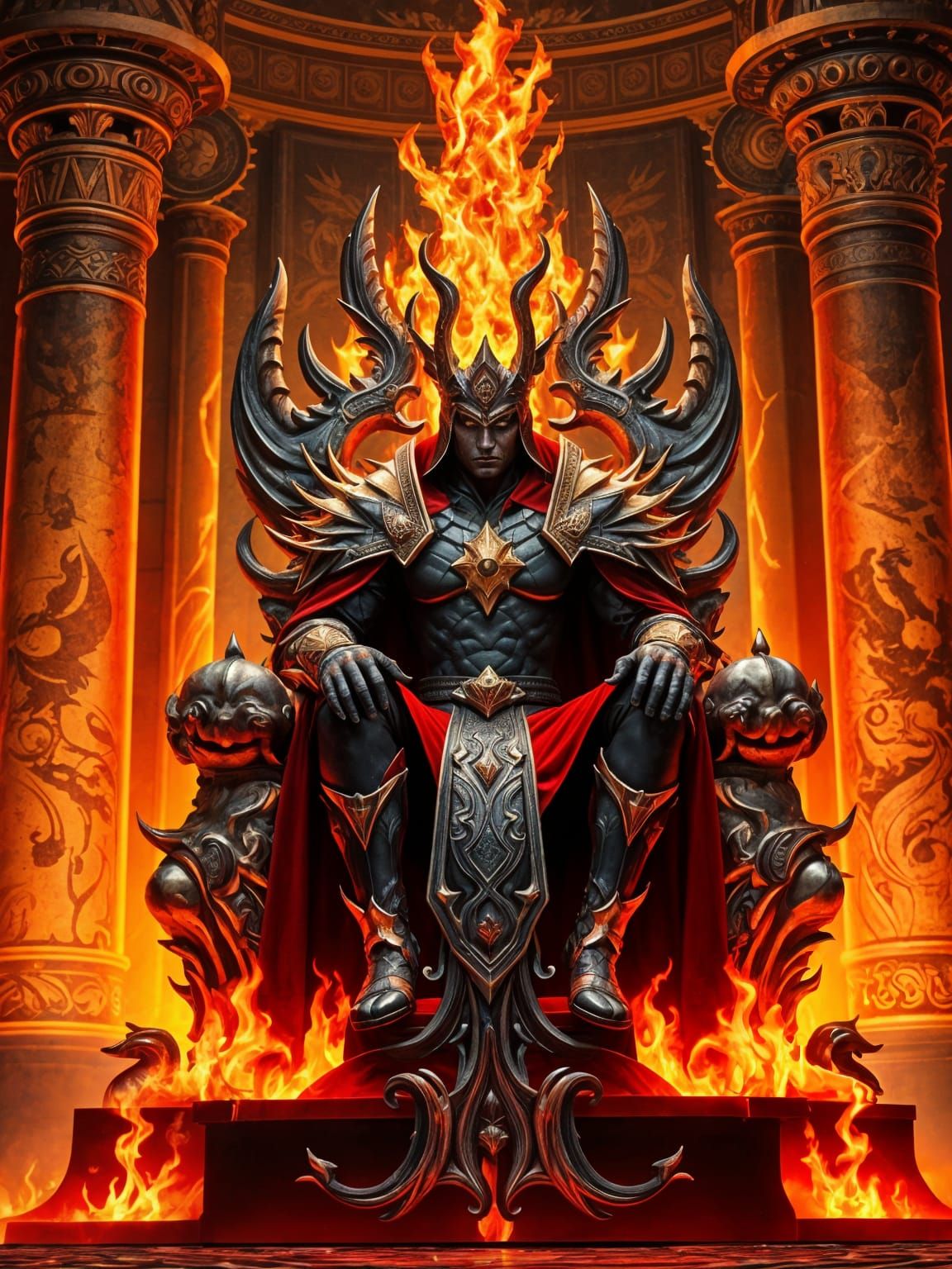 Firelord on Throne of Flames in Royal Chamber