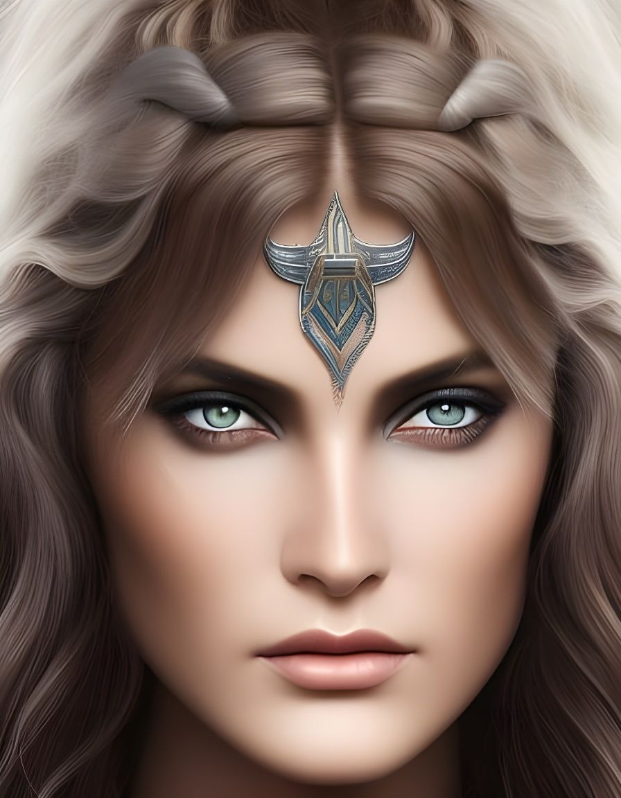 Ethereal Norse Goddess Portrait in Watercolor Style