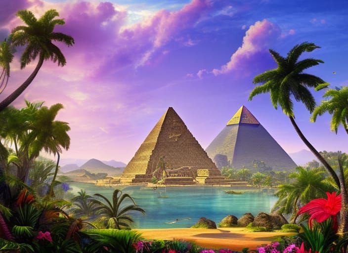 Tropical Eden with Babylonian Pyramid: Digital Matte Paintin...