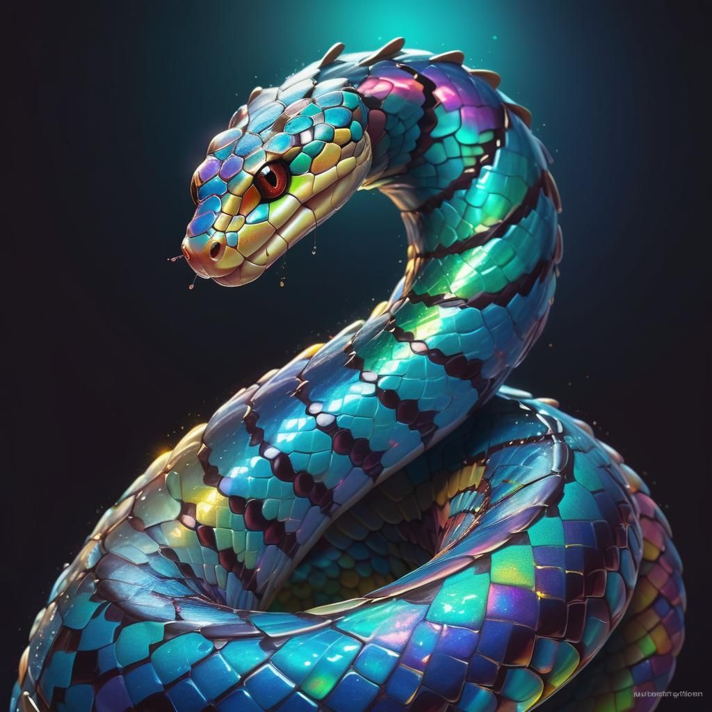 Opalescent Snake in Vibrant Radial Gradient, Digital Art
