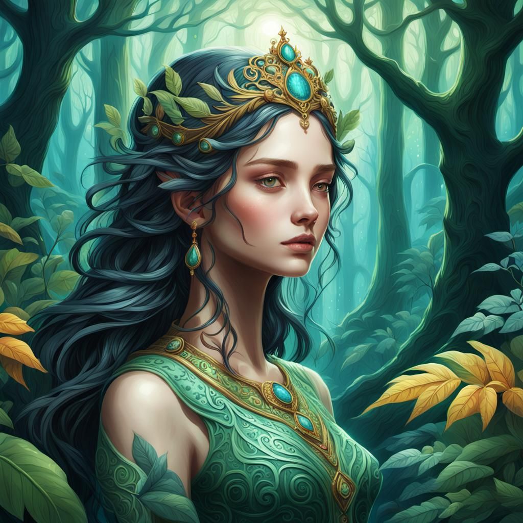 Elegant Figure in Mystical Forest: Fantasy Concept Art