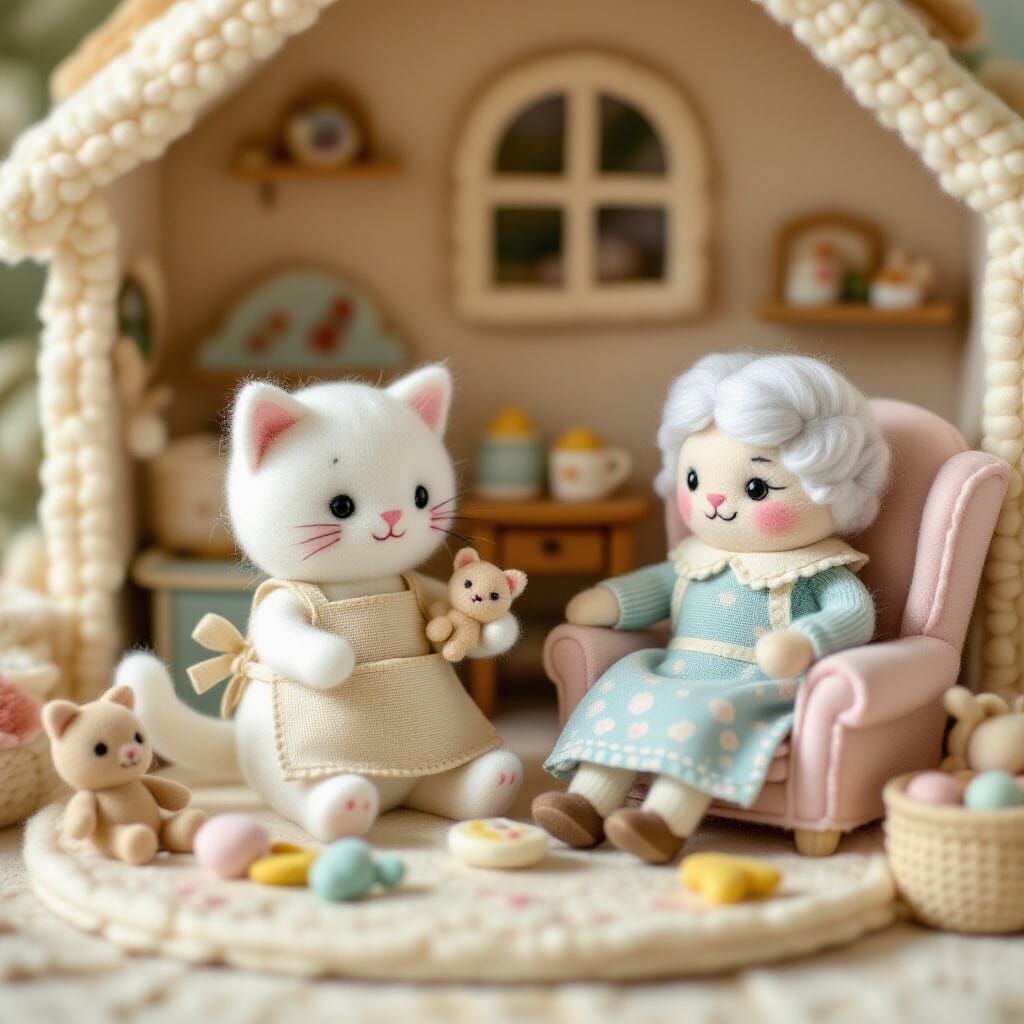 Felt Kitten's Cozy Home: A Whimsical Scene