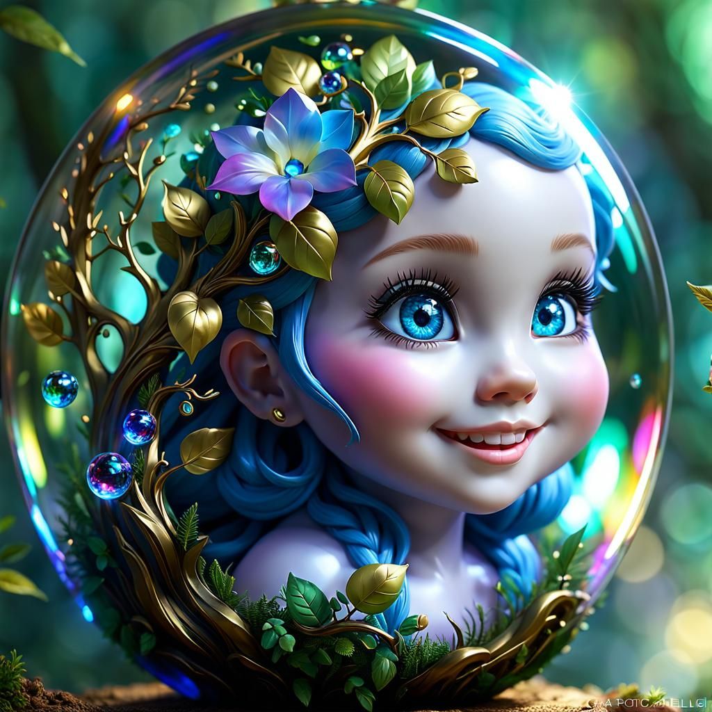 Baby Dryad Encased in Glass Bubble Necklace