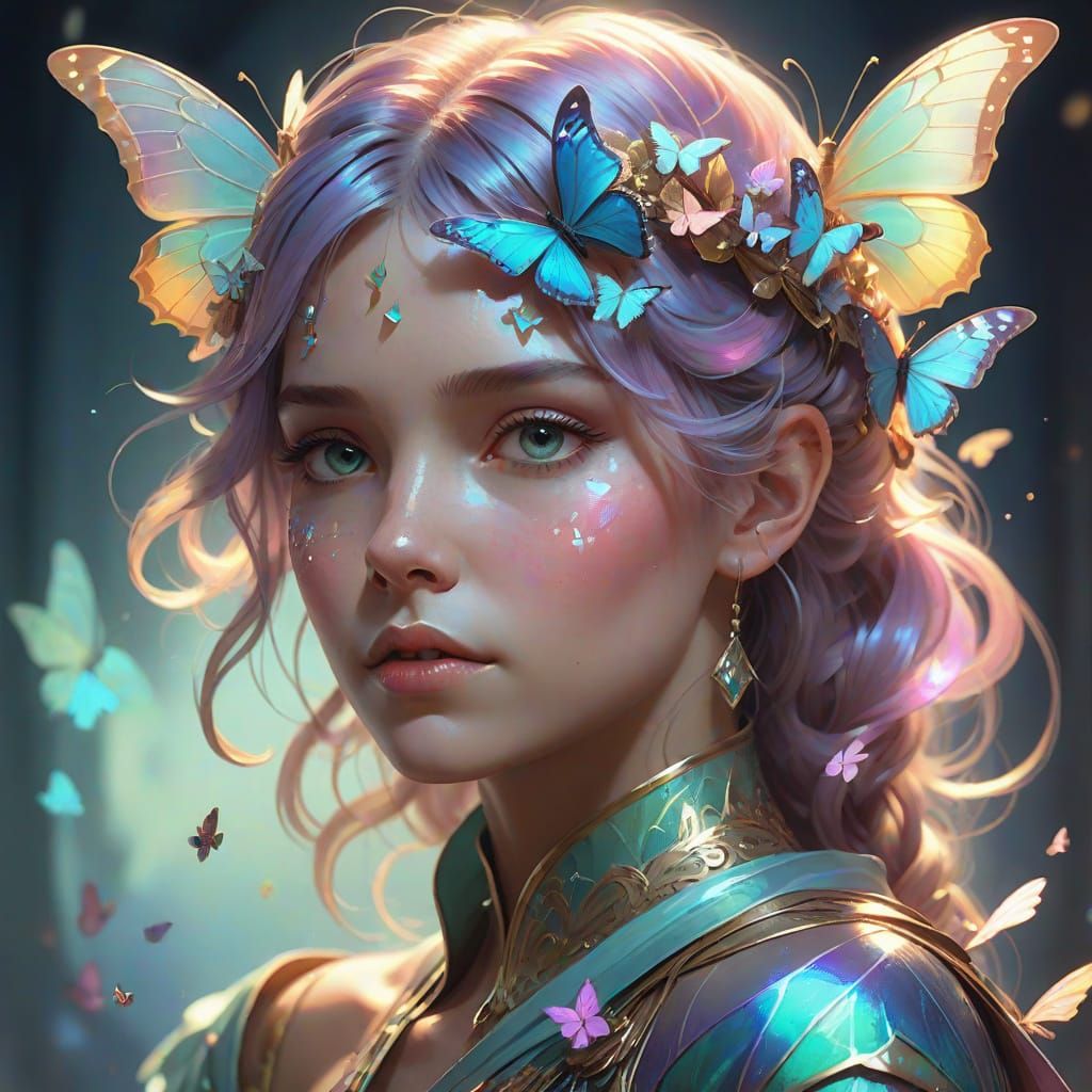 Ethereal Woman with Iridescent Butterfly Wings