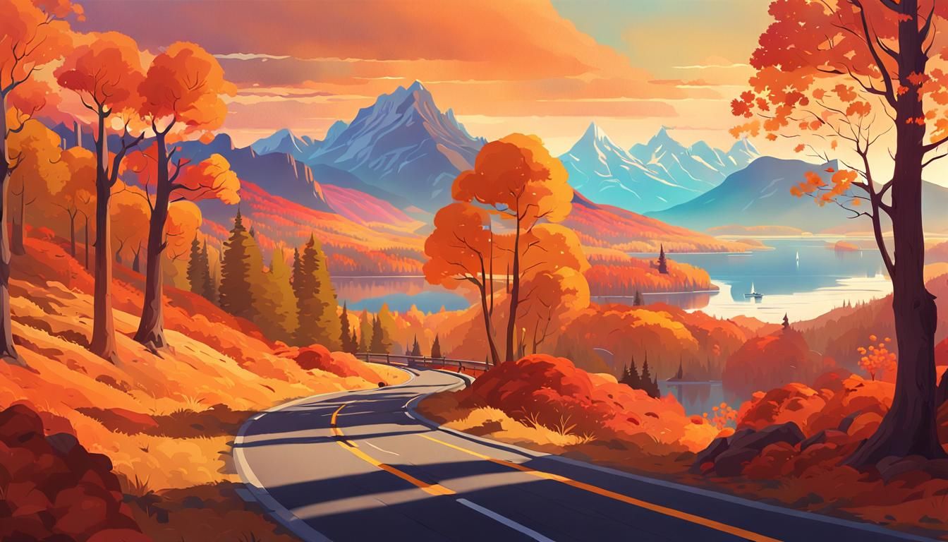 Vibrant Autumn Landscape Art in Digital Matte Painting Style