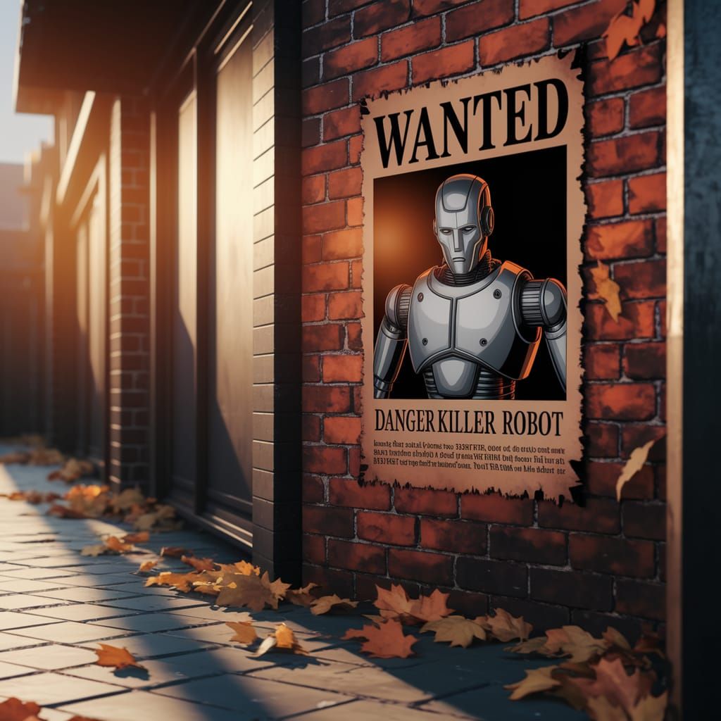 Wanted: Killer Robot in Brick Alleyway, Comic Book Style