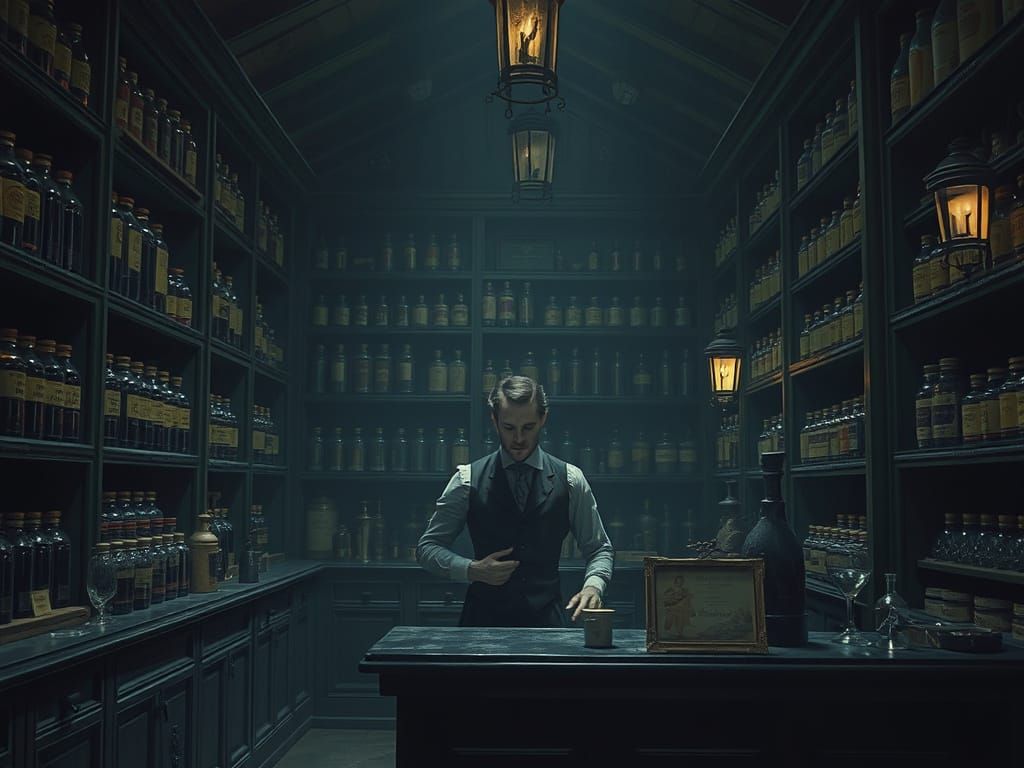 Gothic Apothecary Shop Interior in Victorian Style