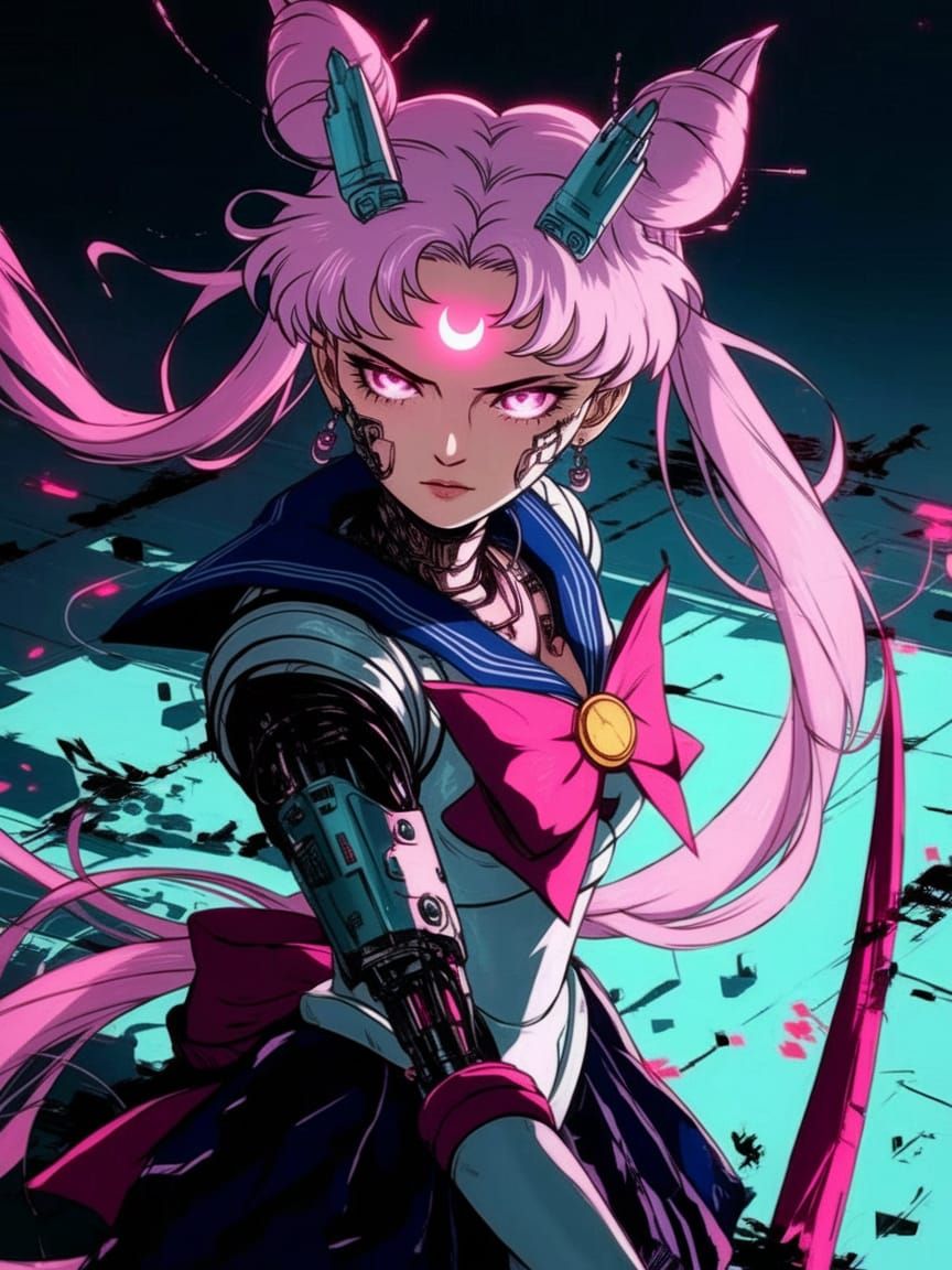 Cybernetic Sailor Moon in Digital Art