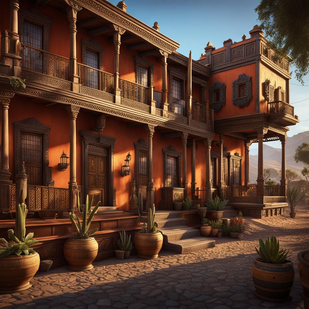 Mexican Hacienda with Mesopotamian Elements: Detailed Matte ...