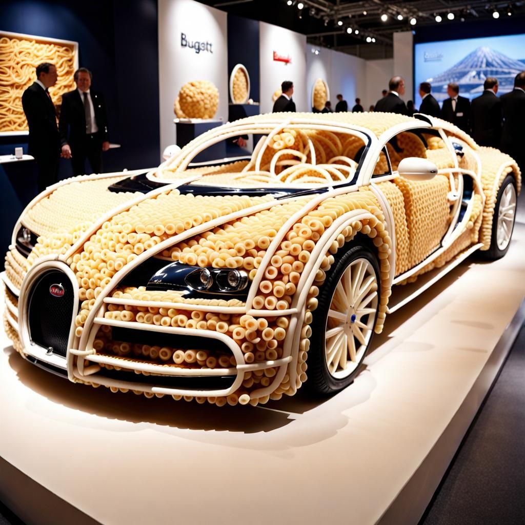 Bugatti Car Sculpture Made of Ramen Noodles