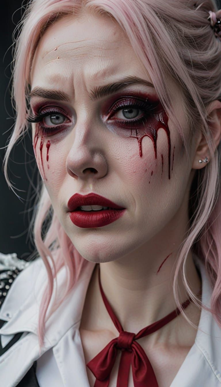 Cosplay Girl Crying with Smeared Makeup