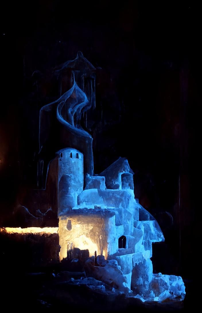 Bizarre Castle Warm in Snowy Winter Night