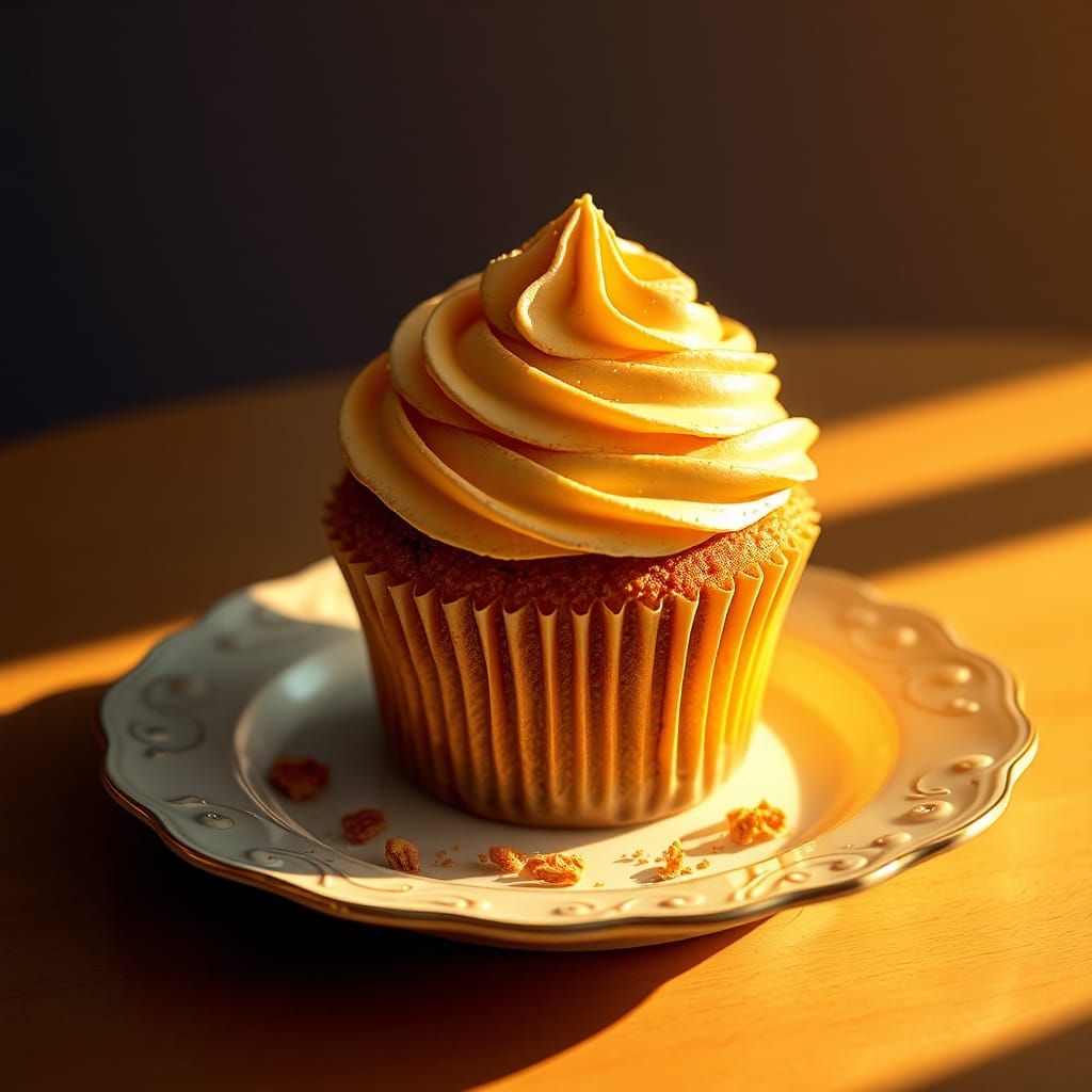 Peanut Butter Cupcake with Gold Leaf in Matte Painting