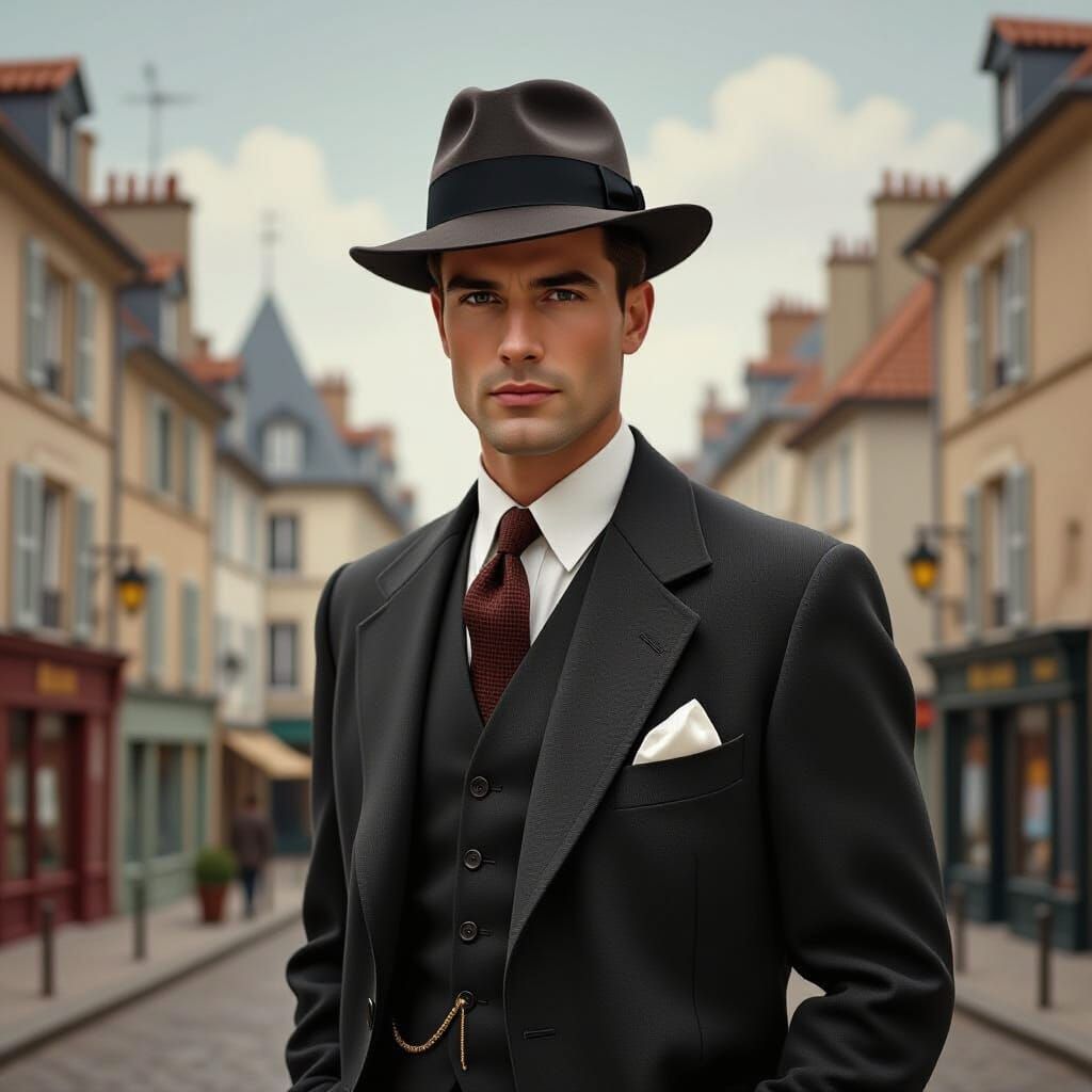 Man in 1950s French Cityscape, Realistic Style