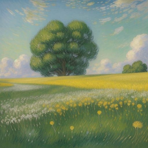 Whimsical Dandelion Field Under a Sunlit Sky