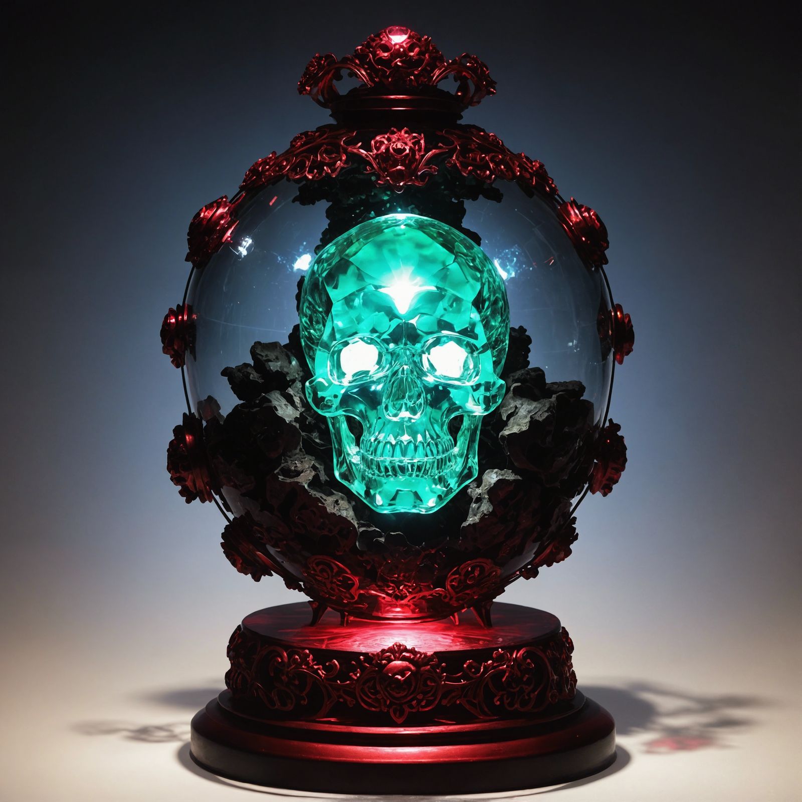 Glowing Crystal Skull on Filigree Stand