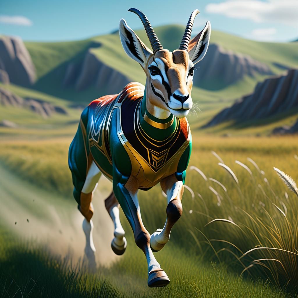 Gazelle Superhero Running at Superspeed: Detailed Digital Ar...
