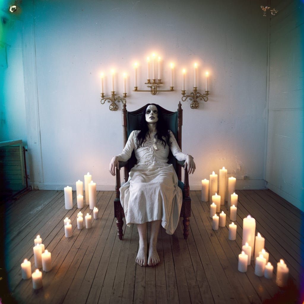 Cinematic Film Still of Woman in Candlelit Room