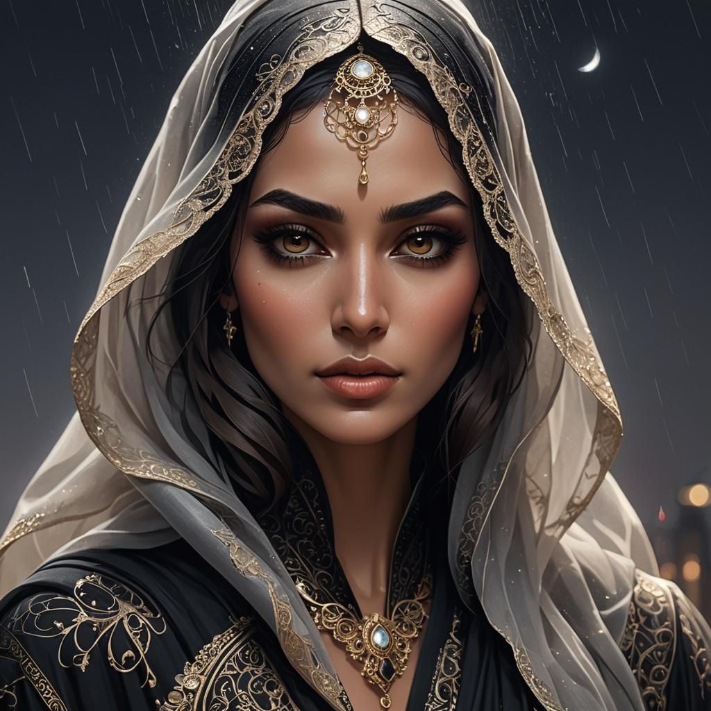Arab Woman in Abaya Portrait, Hyperdetailed Art