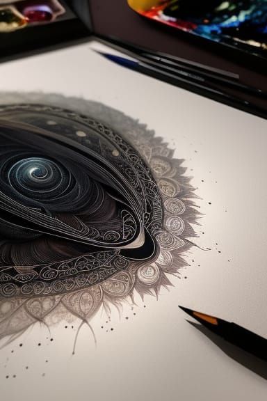 Courtney Gains: Flowing Black Ink Portrait