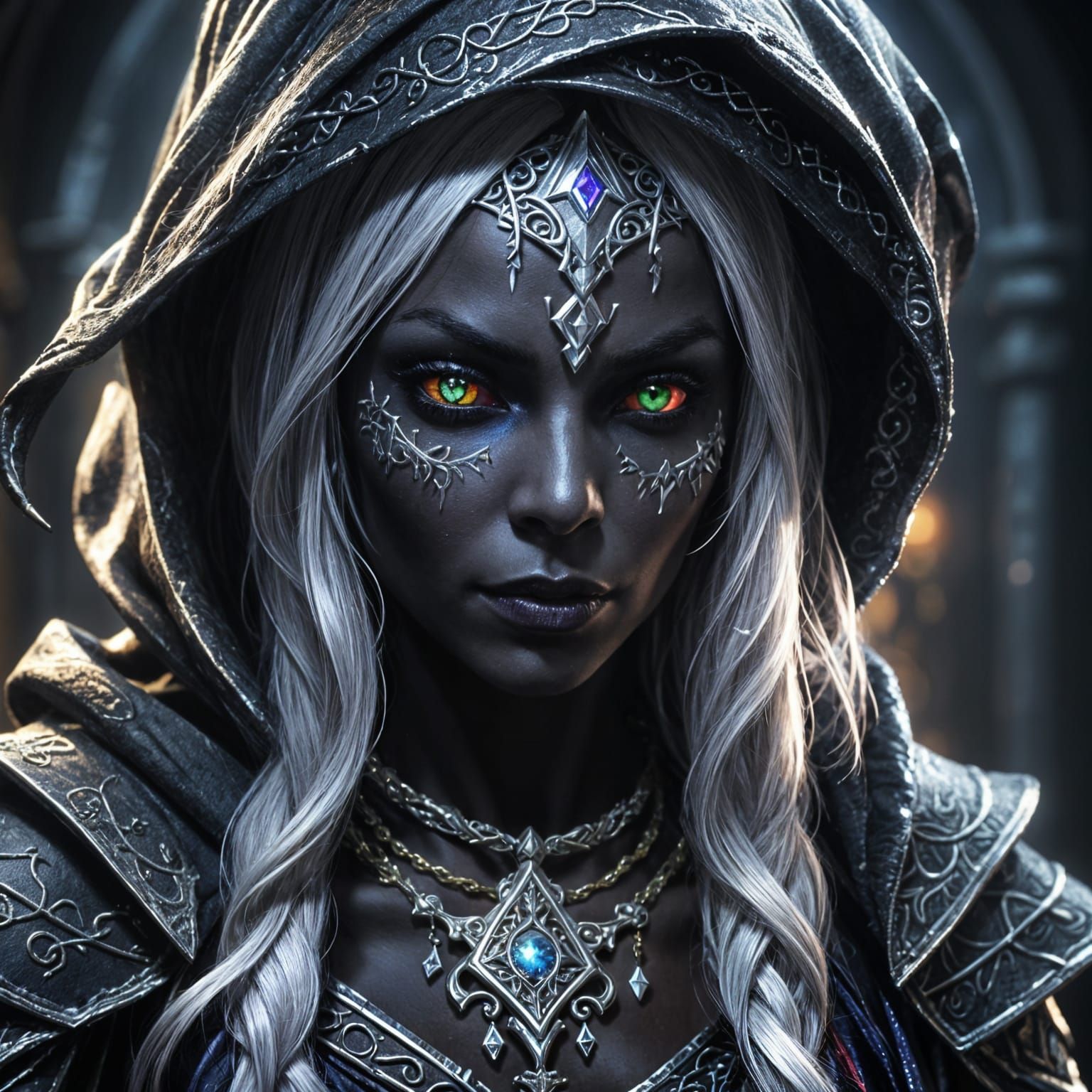 Drow Portrait in Anime Art Style